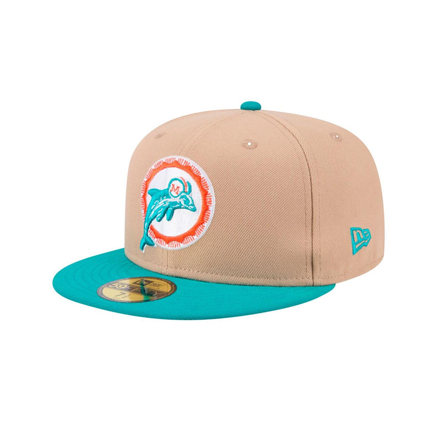 Men's Tan, Aqua Miami Dolphins Throwback Logo Main 59FIFTY Fitted Hat