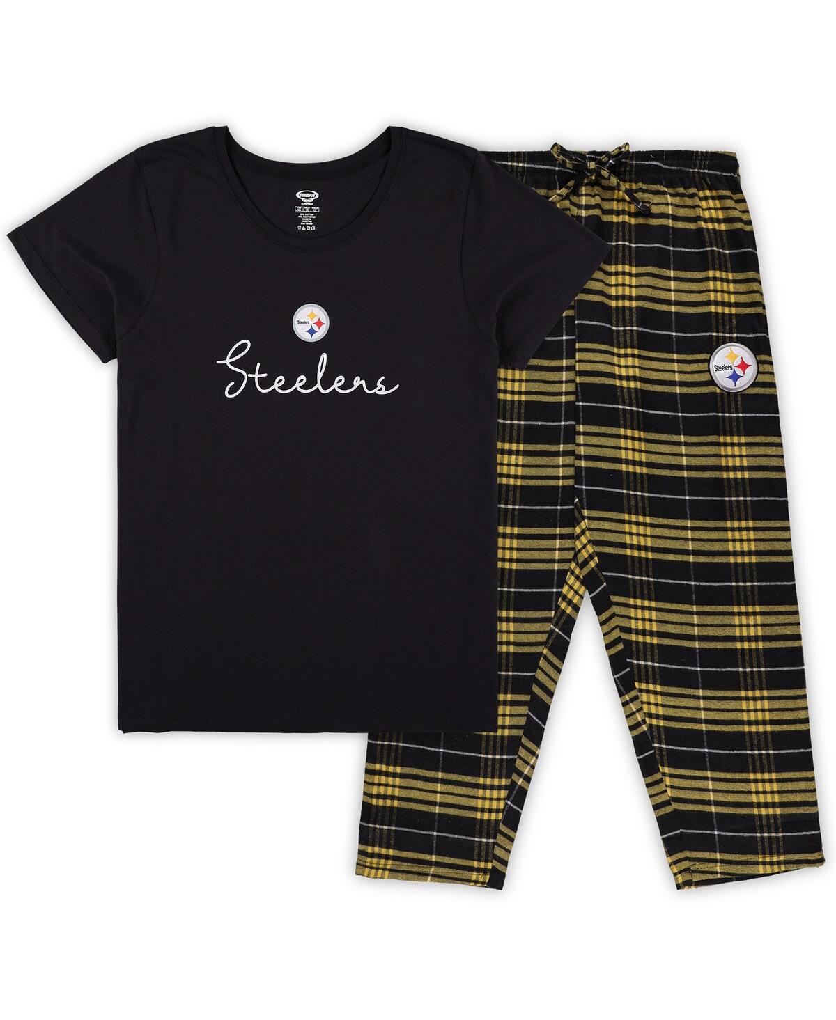 Women's Pittsburgh Steelers T-Shirt Pants Set - Black, Gold