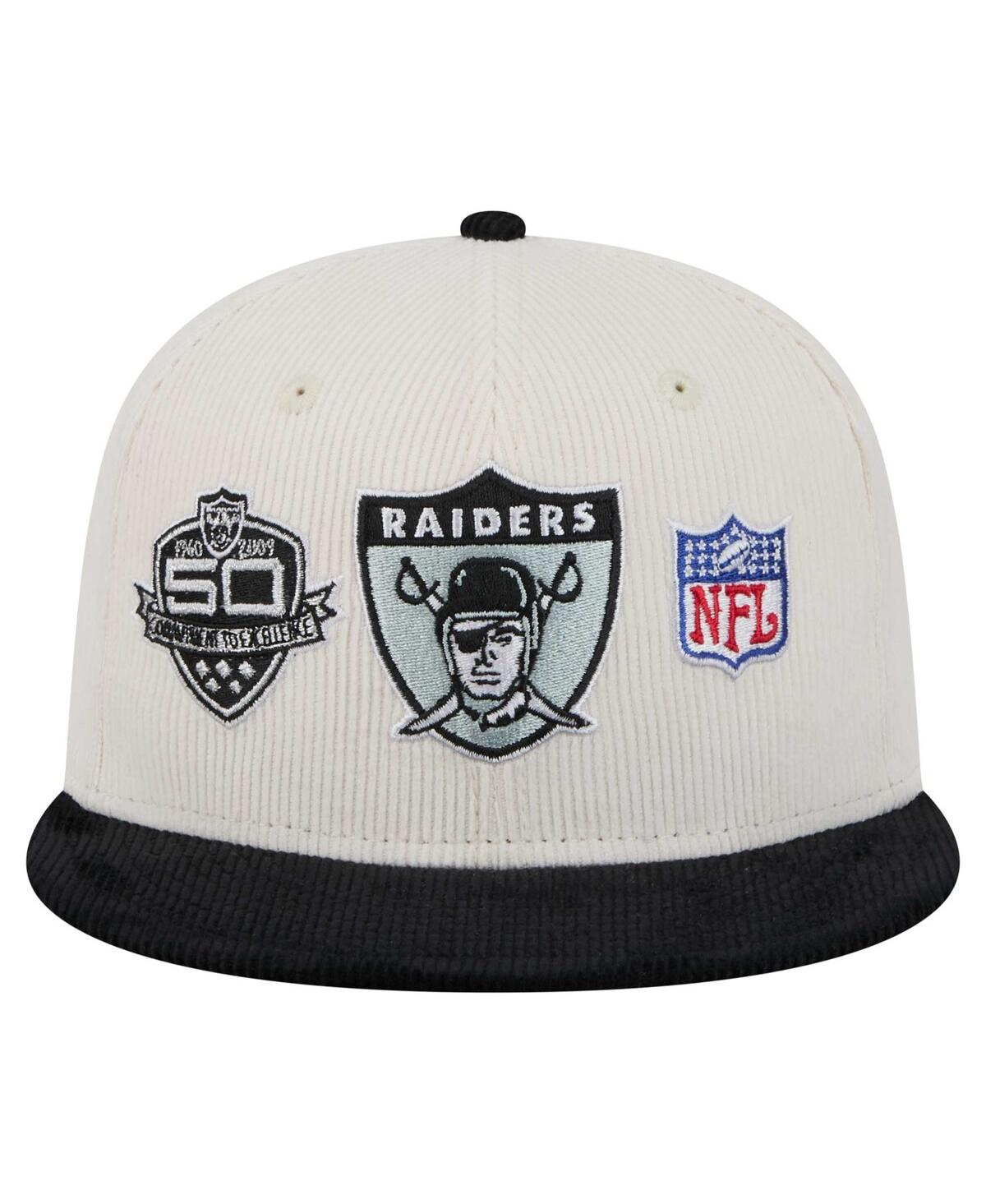 NEW ERA MEN'S CREAM/GRAY LAS VEGAS RAIDERS THROWBACK CORDUROY 59FIFTY FITTED HAT