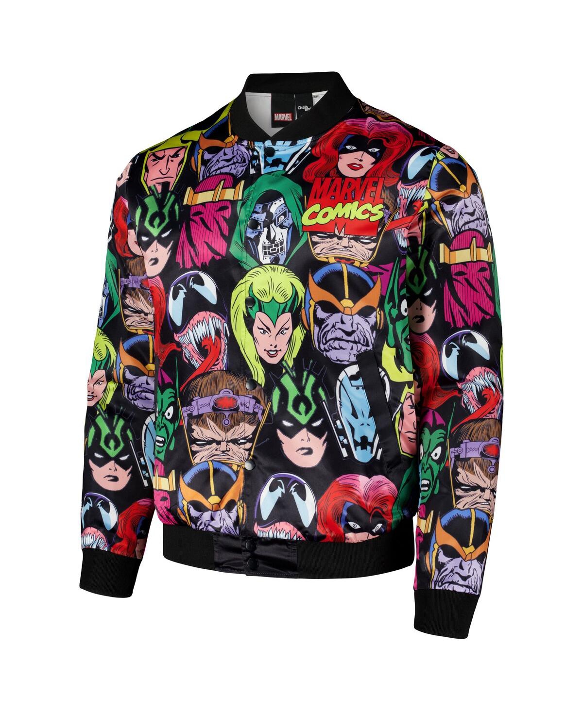 Shop Chalk Line Men's Black Marvel Villains Heads Fanimation Satin Full-snap Jacket