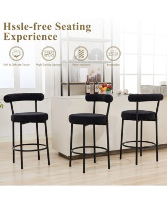 Bar Stools Set of 3, 24 Inches Modern Counter Height Bar Stools with Curved Back Metal Legs, Upholstered Tall Barstools