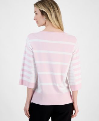 Women's Striped 3/4-Sleeve Sweater