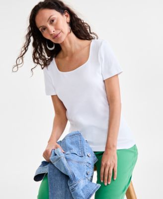 Petite Cotton Square-Neck Short-Sleeve T-Shirt