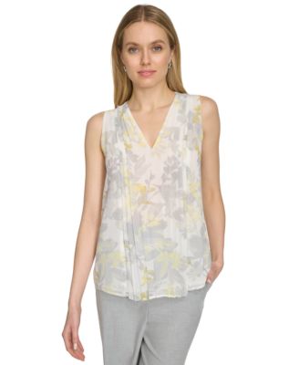 Calvin Klein - Women's Sleeveless Pleated V-Neck Top