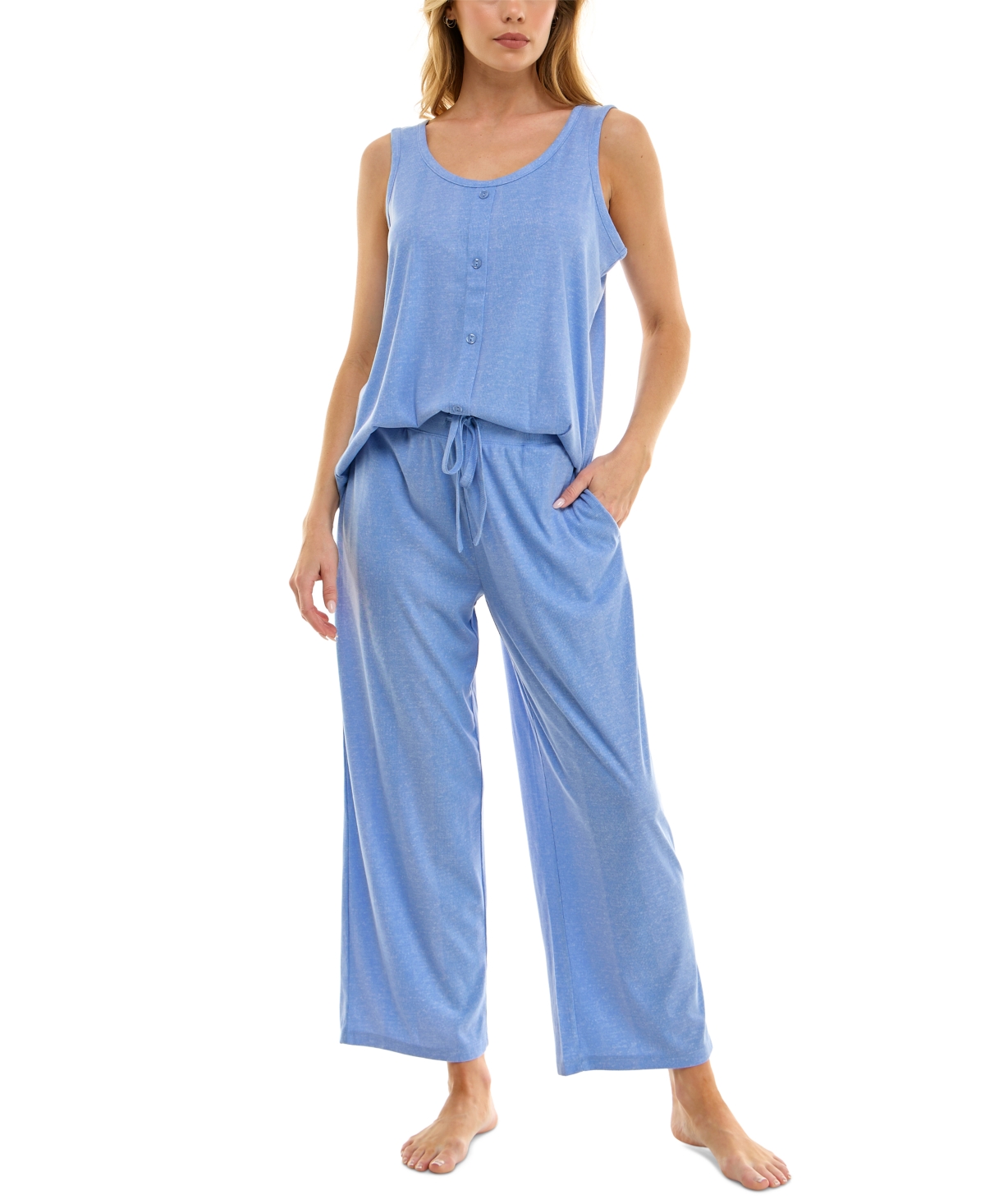 Women's Ribbed Scoop-Neck Tank Pajama Set - Halogen Blue