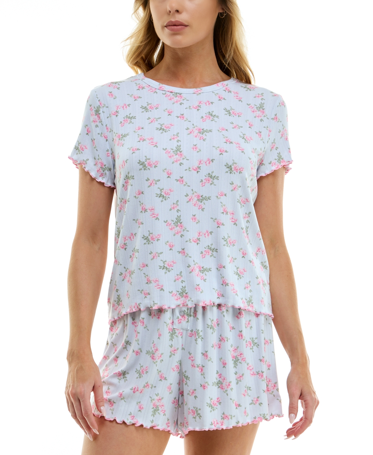 Roudelain Women's Printed Pointelle Short Pajama Set In Cabbage Rose Ditsy
