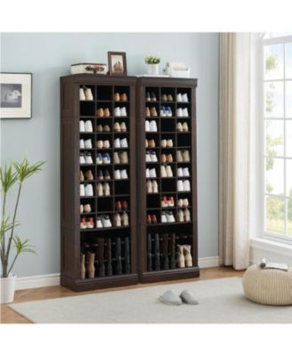 10-Tier Shoe Storage Cabinet, Shoe Rack with 27 Shoe Cubbies and Tall Boots Storage, Freestanding Tall Shoe Organizer for Closet, Entryway, Living Room