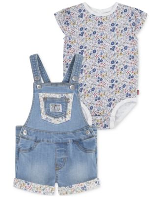 Levi's - Baby Girls 2-Pc. Rolled Cuff Shortall & Bodysuit Set