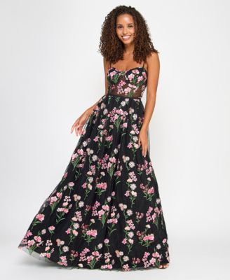 City Studios Juniors' Floral-Embroidered Tulle Ballgown, Created