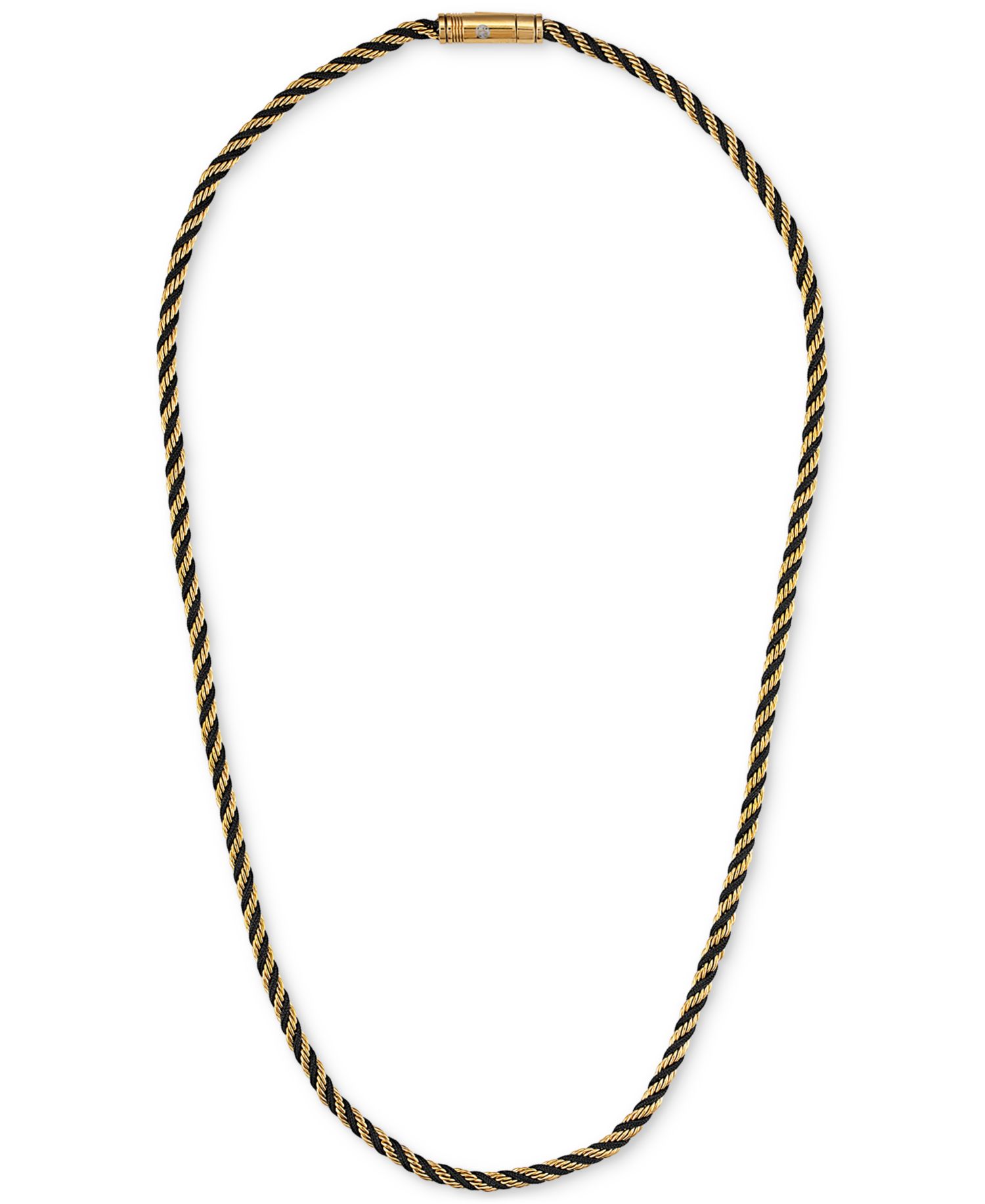 Black Cord Intertwined Rope Link 22" Chain Necklace in Gold-Tone Ion-Plated Stainless Steel