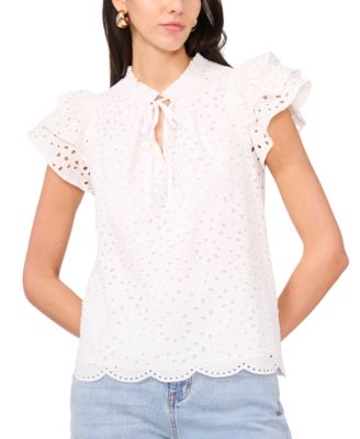 1.STATE - Women's Eyelet Flutter-Sleeve Top