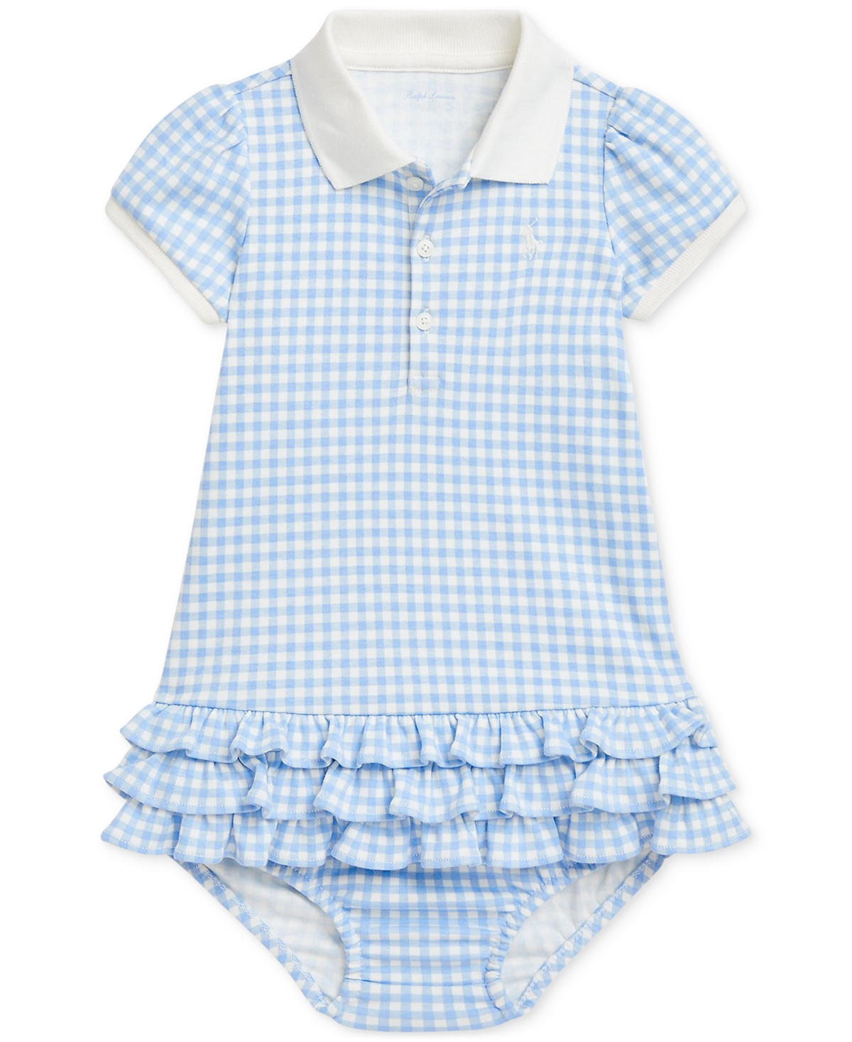 Polo Ralph Lauren Ralph Lauren Cotton Gingham Ruffle Polo Dress & Bloomers In Blue