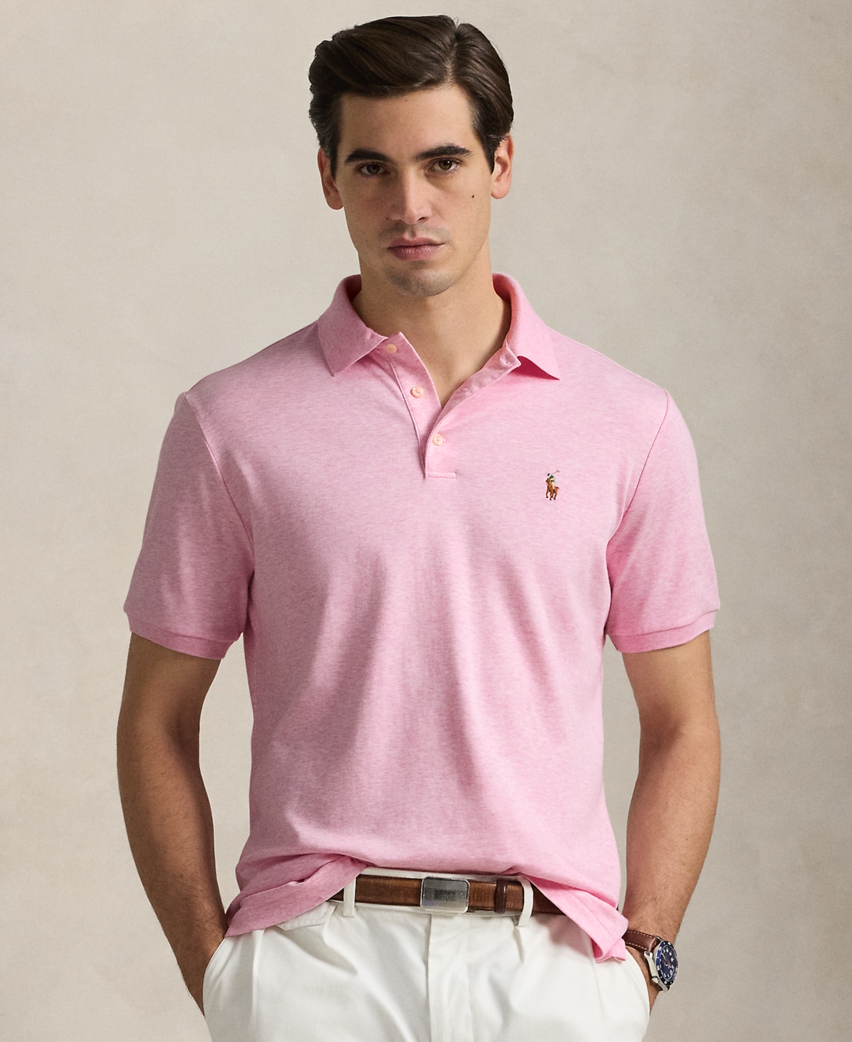 Polo Ralph Lauren Custom Slim Fit Soft Cotton Polo Shirt Man Polo Shirt Pink Size Xxl Cotton In Pink