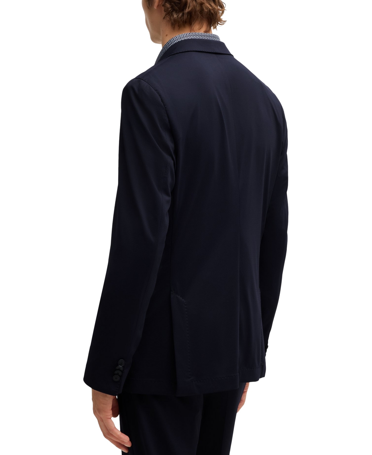 HUGO BOSS BOSS BY HUGO BOSS MEN'S PATTERNED PERFORMANCE STRETCH SLIM-FIT SUIT 