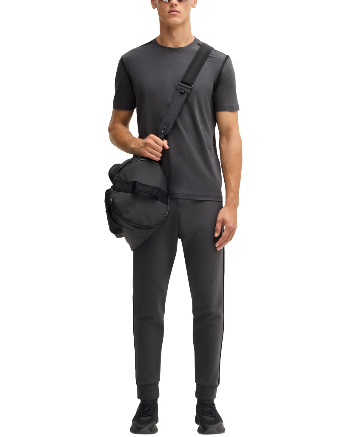 Hugo Boss Relaxed-fit T-shirt In Cotton Jersey With Detailed Collarband In Dark Gray