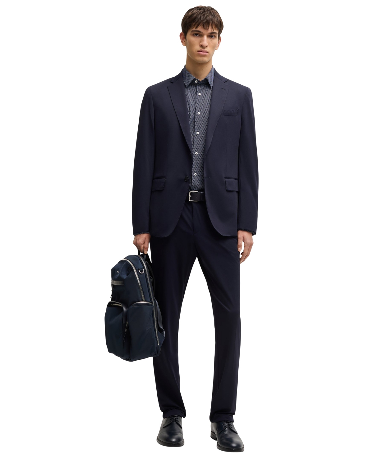 Hugo Boss Boss By  Men's Slim-fit Geometric Print Performance Shirt In Navy