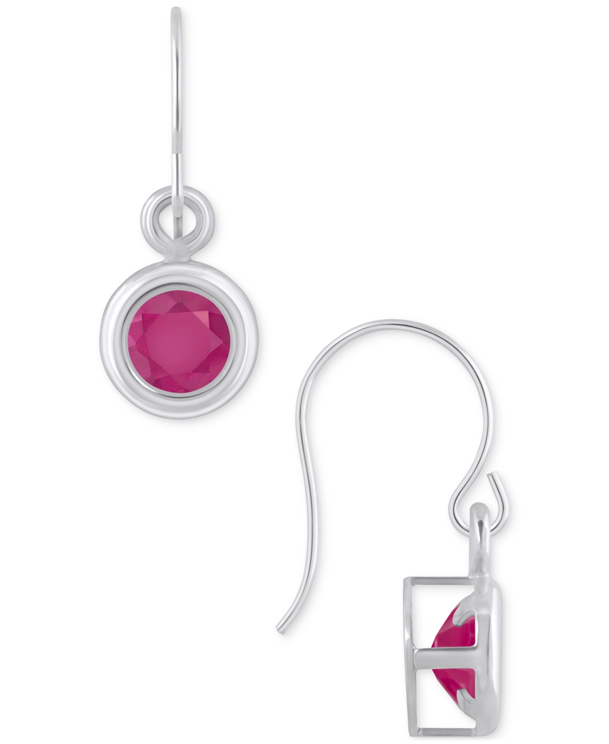 Macy's Sapphire Bezel Fish Hook Drop Earrings (3/4 Ct. T.w.) In 10k Gold (also Available In Ruby & Emerald) In Ruby,white Gold
