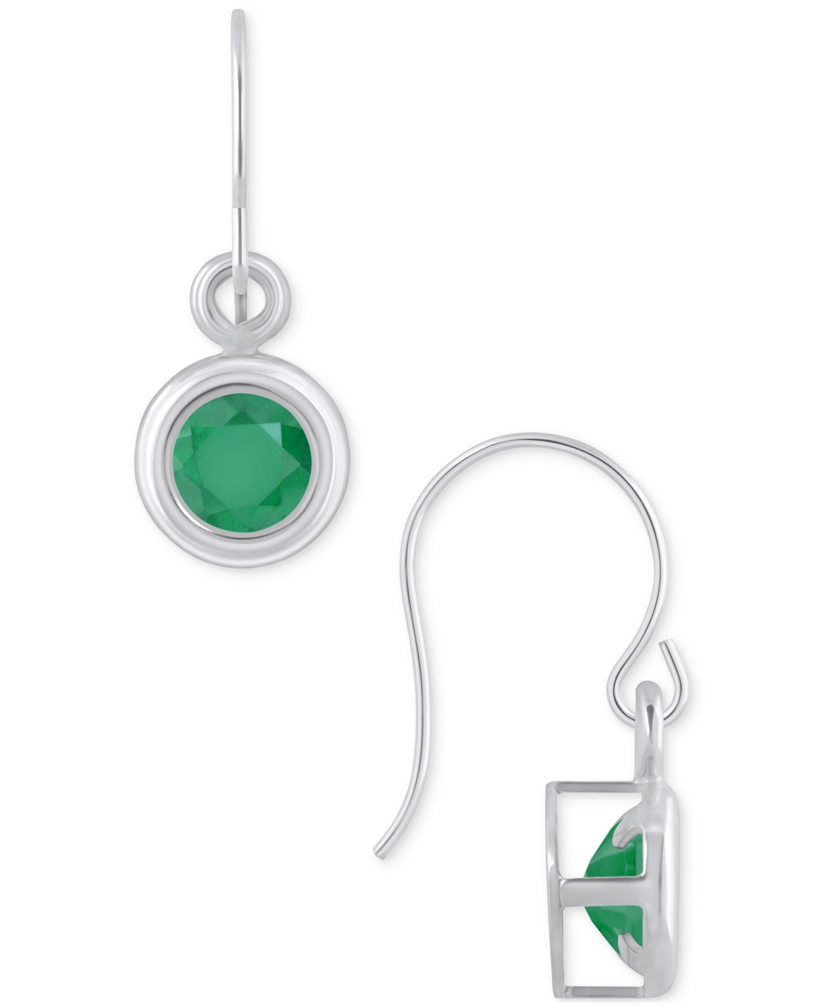 Macy's Sapphire Bezel Fish Hook Drop Earrings (3/4 Ct. T.w.) In 10k Gold (also Available In Ruby & Emerald) In Emerald,white Gold
