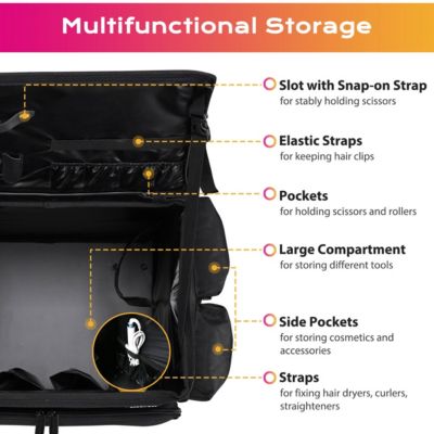 Rolling Makeup Train Case w/ Backpack Travel Barber Cosmetic Storage