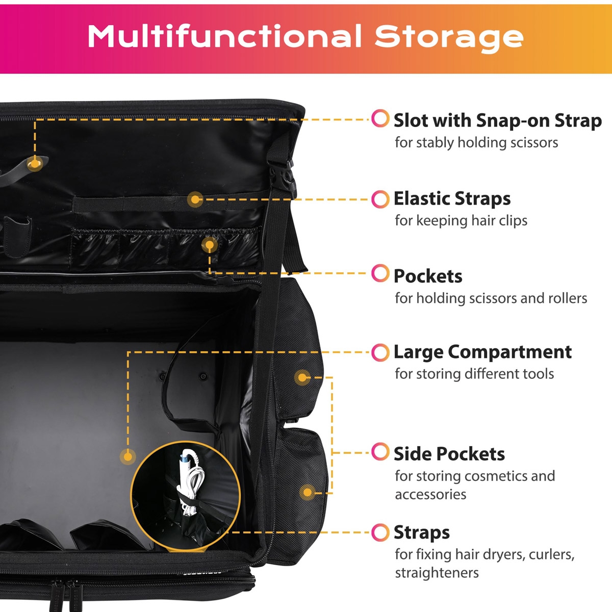 Byootique Rolling Makeup Train Case w/ Backpack Travel Barber Cosmetic Storage