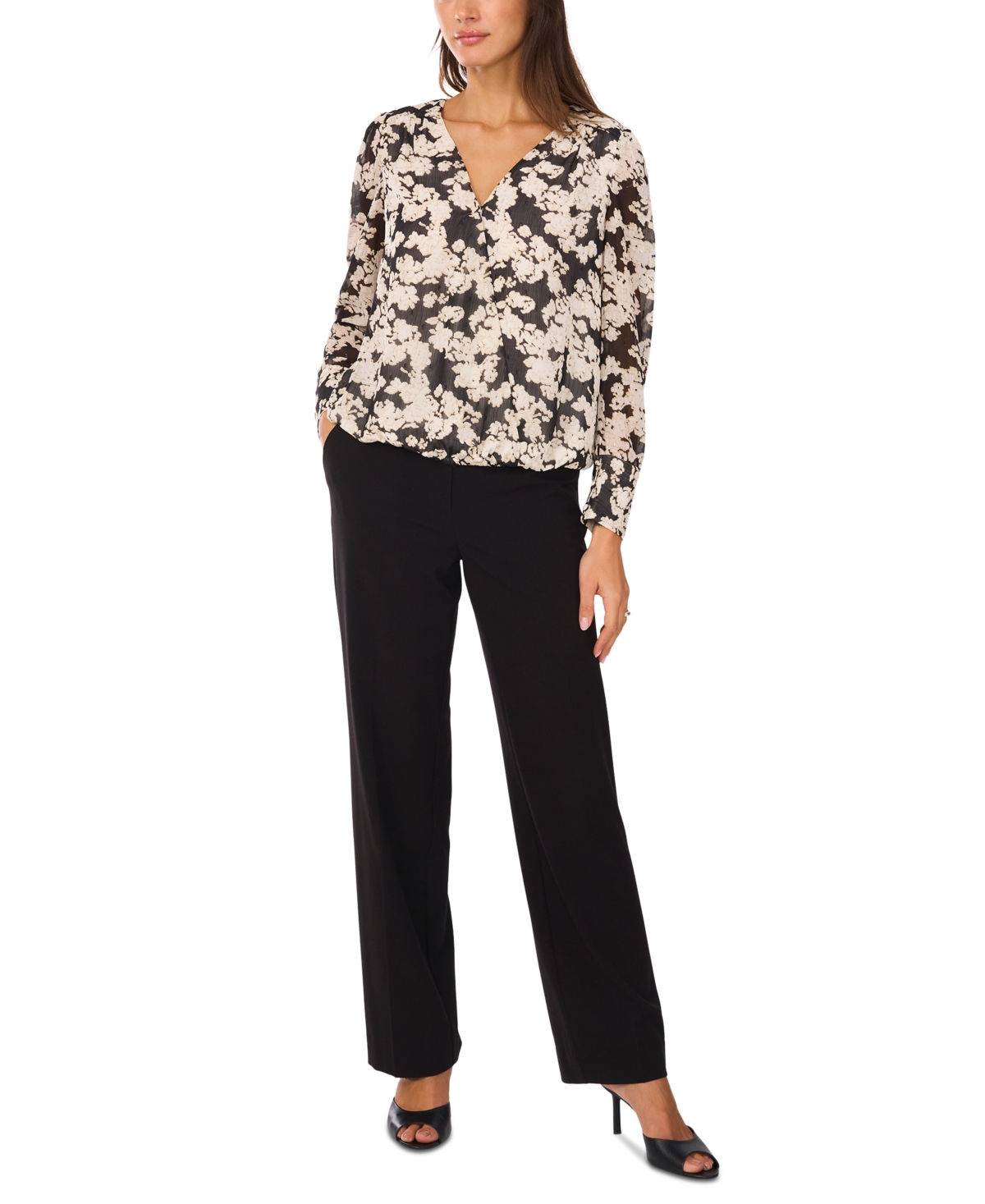 Shop Vince Camuto Women's Faux-wrap Long-sleeve Top In Rich Black