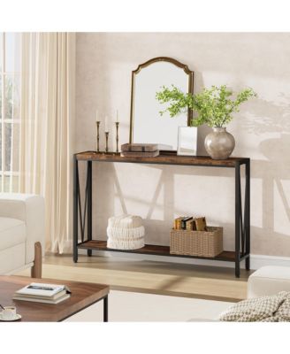 Side Table Entryway Table 2-Tier Console Table with Storage Narrow Sofa Table with V Design 43" Industrial Console Table for Hallway Entryway