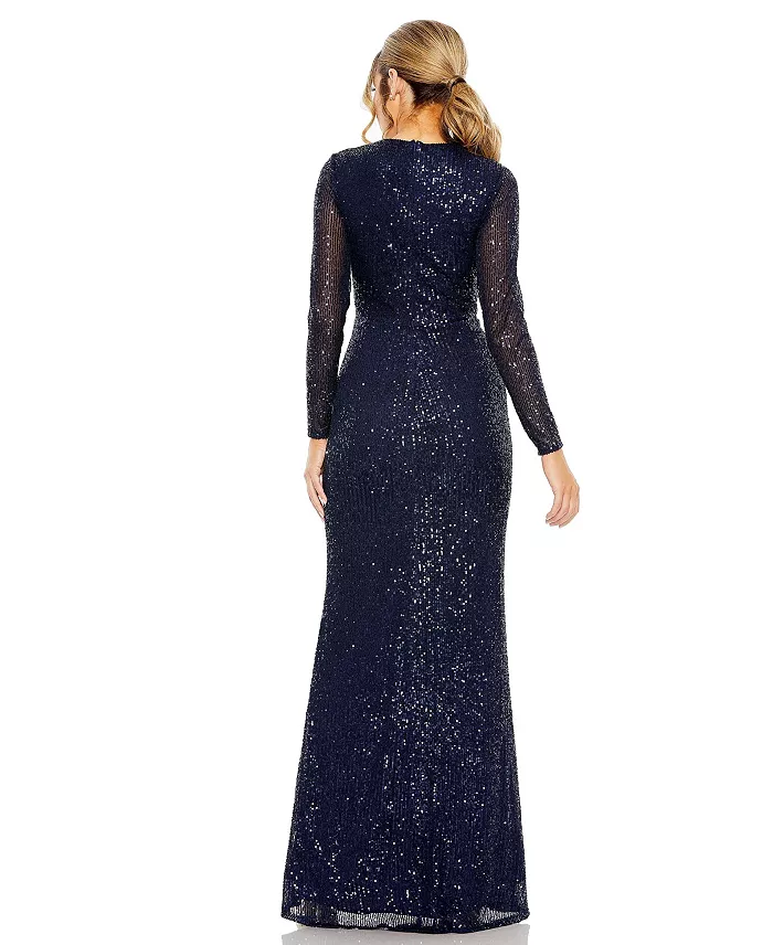Women's Sequin Long Sleeve High Neck Column Gown - thumbnail 2