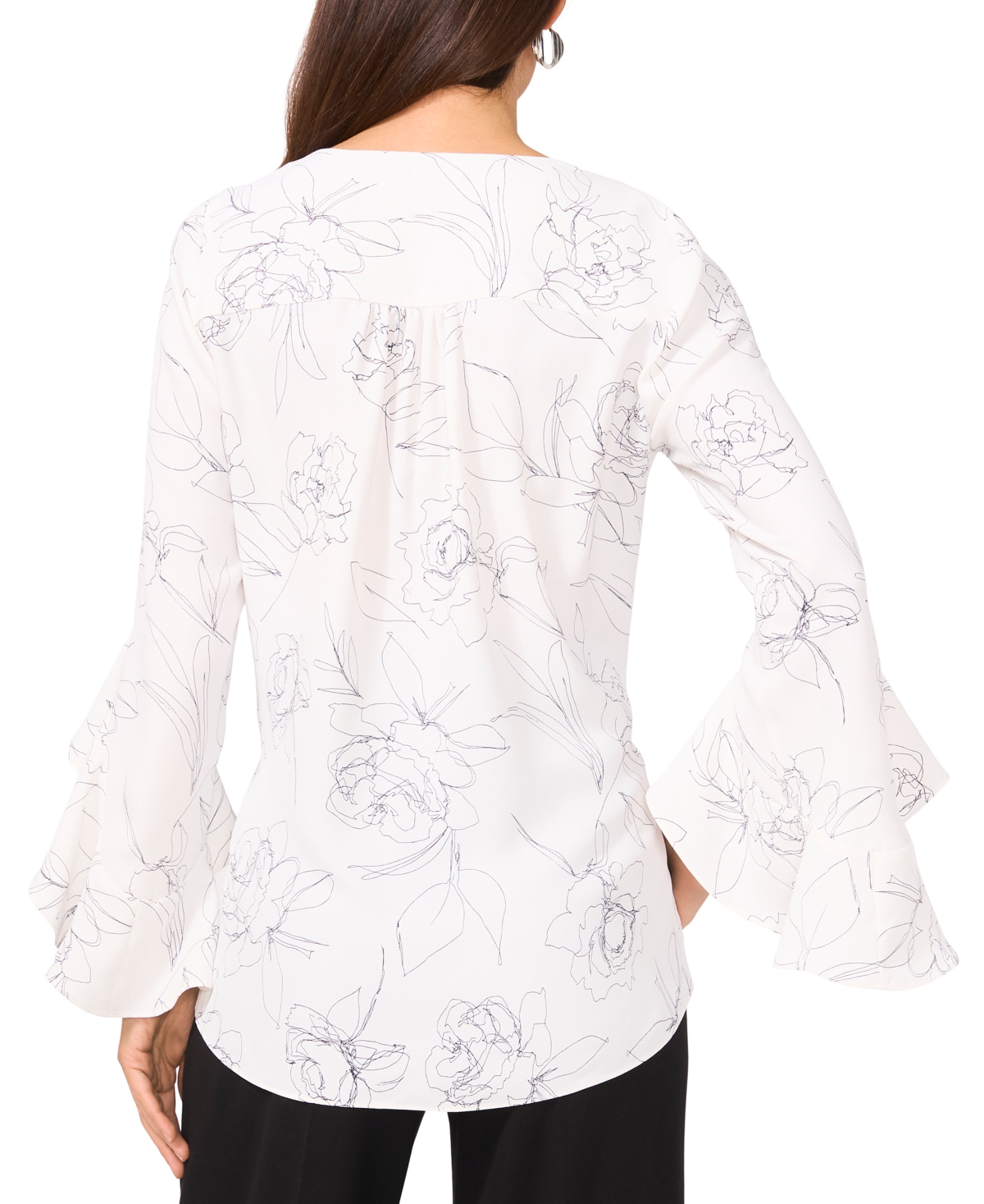 VINCE CAMUTO WOMEN'S FLORAL V-NECK 3/4-FLUTTER-SLEEVE BLOUSE 