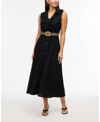 Women s Belted Sleeveless Maxi Dress with Ruffle Detail