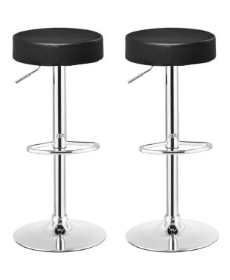 Set of 2 Adjustable Round Leather Seat Hydraulic Swivel Bar Stool