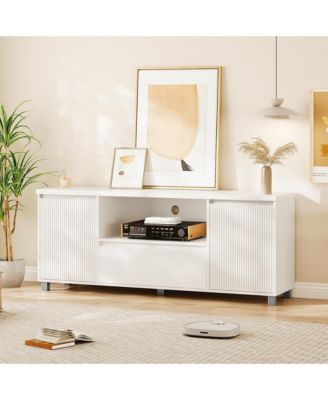 Fluted TV Stand for 65 Inch TV, Entertainment Center with Storage Drawer