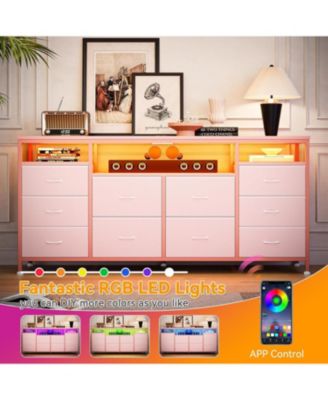 63.3 Inch Black Dresser for Bedroom, 10 Drawer Dresser TV Stand