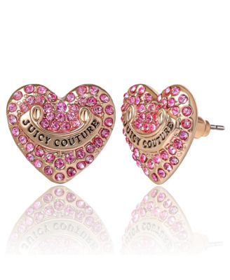 Heart Crystal Stud Earrings - Gold-Tone with Crystals