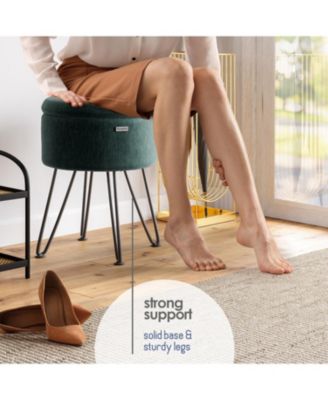 Textured Velvet Round Ottoman with Storage – Modern Foot Stool for Living Room & Bedroom