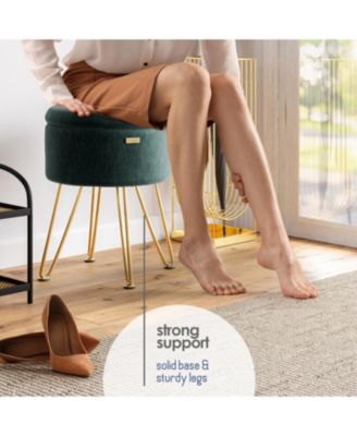 Textured Velvet Round Ottoman with Storage – Modern Foot Stool for Living Room & Bedroom