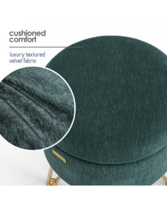 Textured Velvet Round Ottoman with Storage – Modern Foot Stool for Living Room & Bedroom