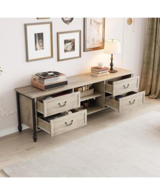 75 Inch Mid-Century Modern TV Stand with Storage