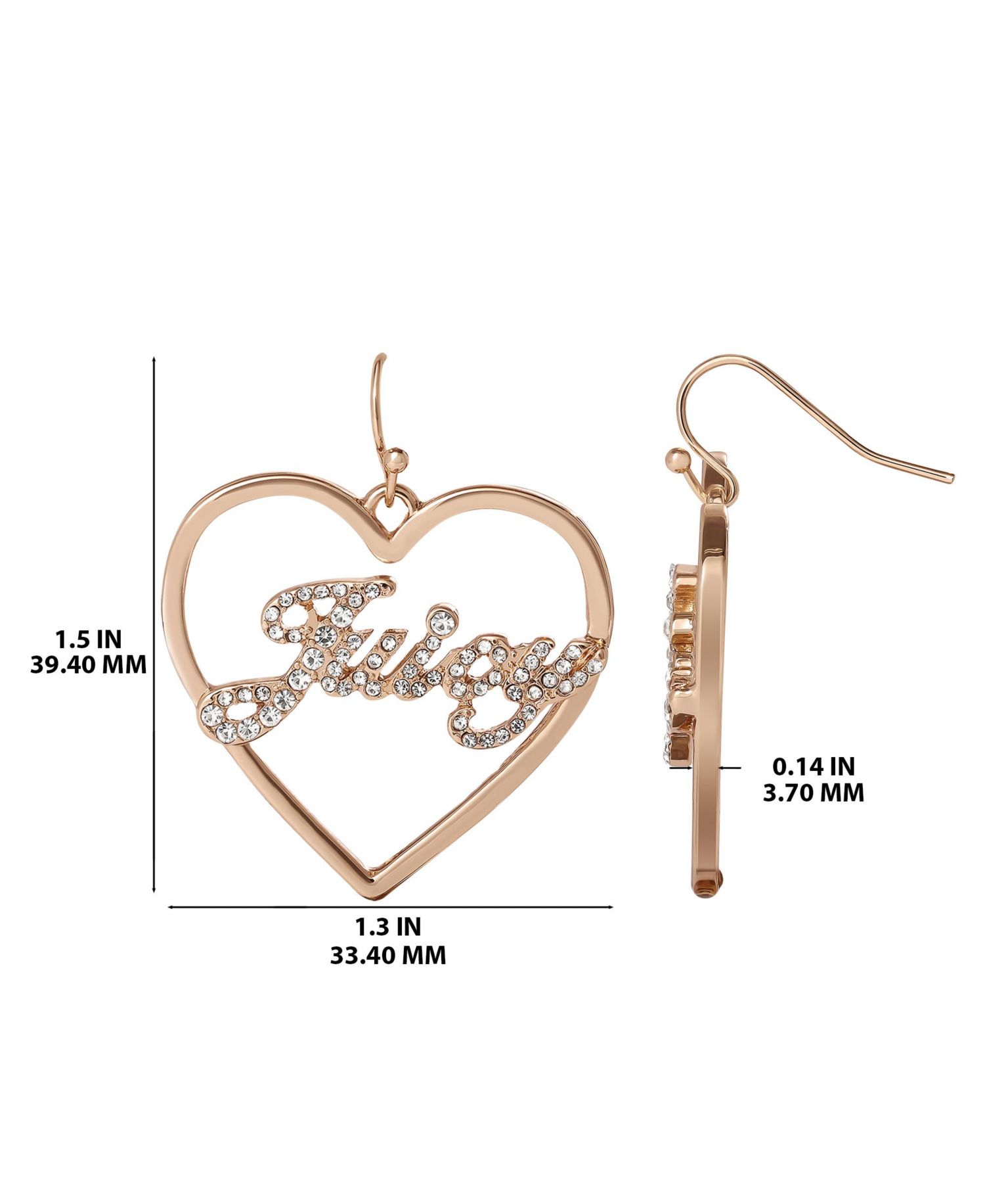 Crystal Heart Drop Script Logo Earrings