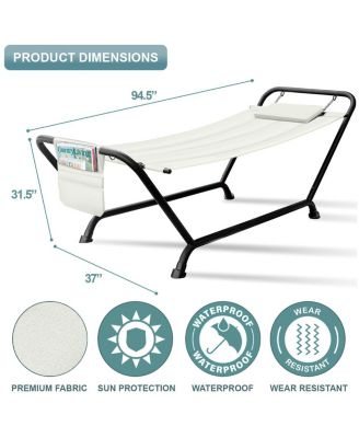 Cozy Hammock Bed- Patio Hammock with Stand w/Pillow and Storage Pockets - For Patio, Garden, Backyard, Poolside