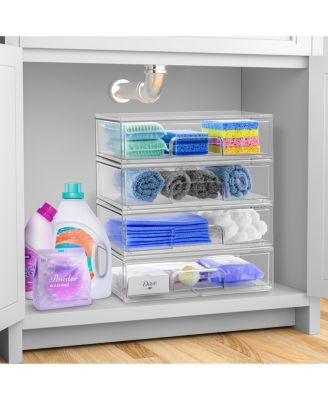 4 Pack Clear Acrylic Drawer Organizers - Makeup Case Pull-Out Drawers (12.1   Wide)