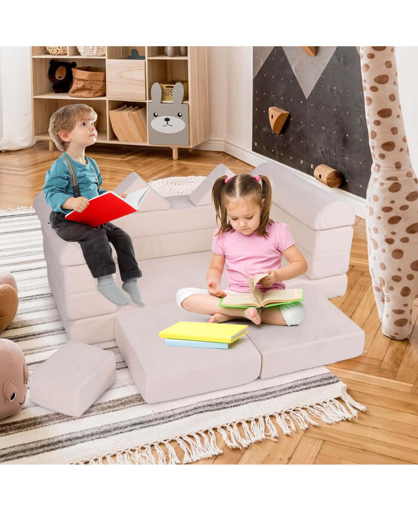 Детский конструктор Costway Kids Modular Play Couch 9-Piece Building Set, Ages 3+, цвет: Бежевый — фото 5