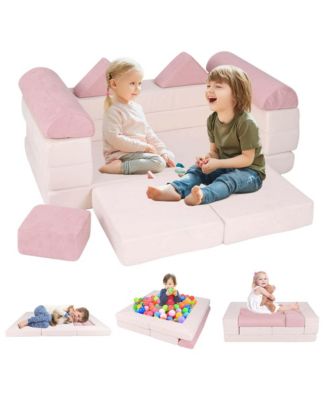 Kids Modular Play Couch Play Set with Suede Fabric Cover High-Density Foam