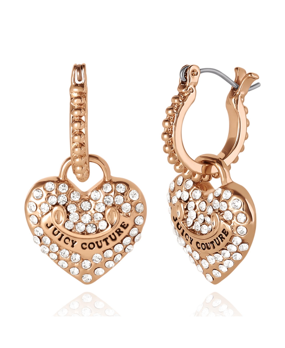 Gold-Tone Heart Charm Hoop Earrings with Crystal Accents - Gold tone