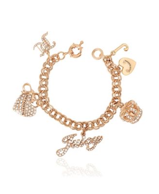 Gold-Tone Charm Bracelet with Pave Accents