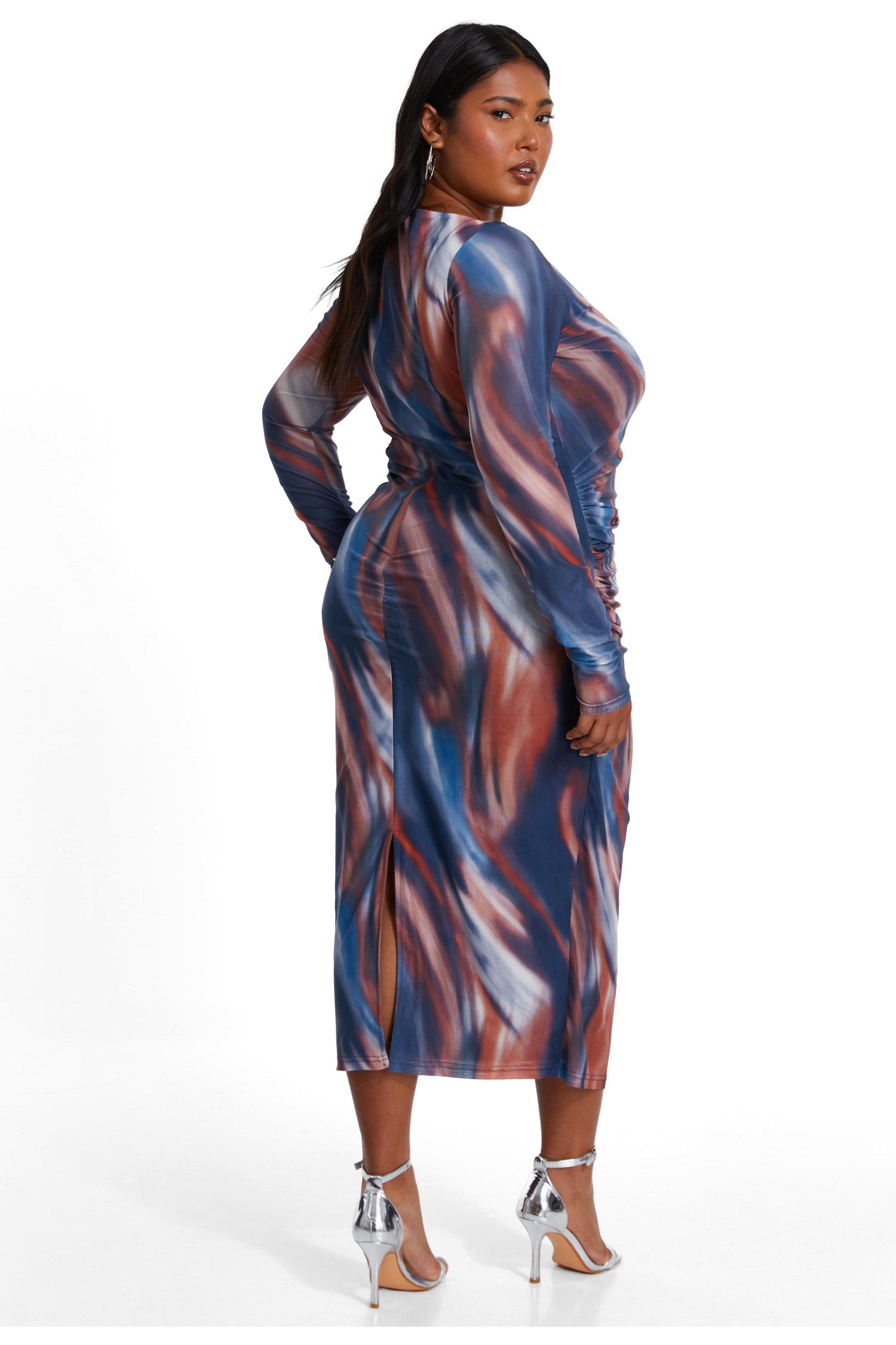Plus Size Mesh Long Sleeve Midaxi Dress