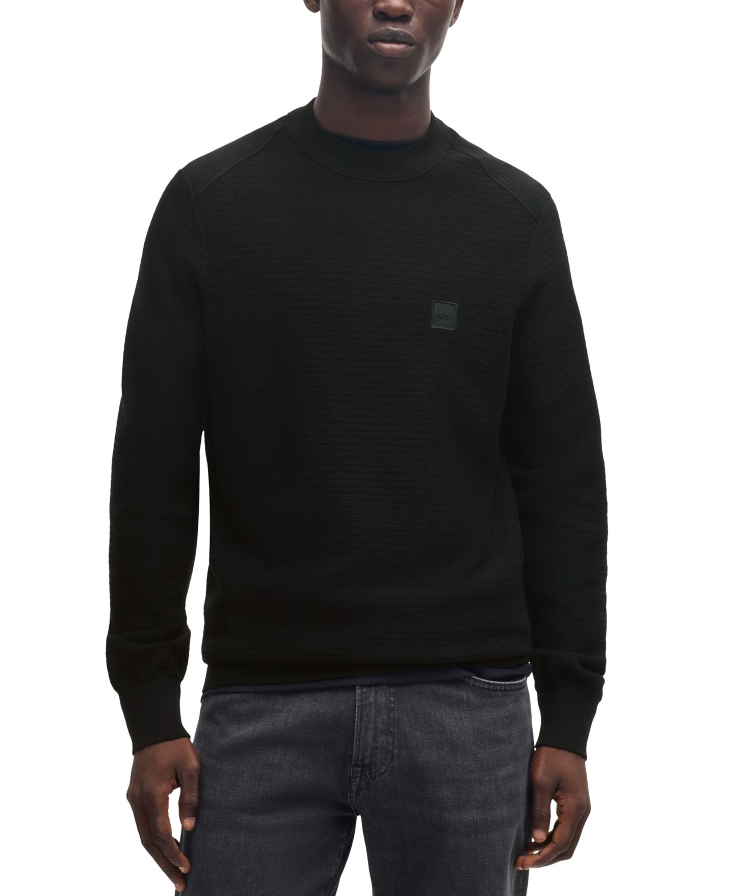 Мужской свитер Hugo Boss Logo Patch Regular-Fit, цвет: Чёрный — фото 1