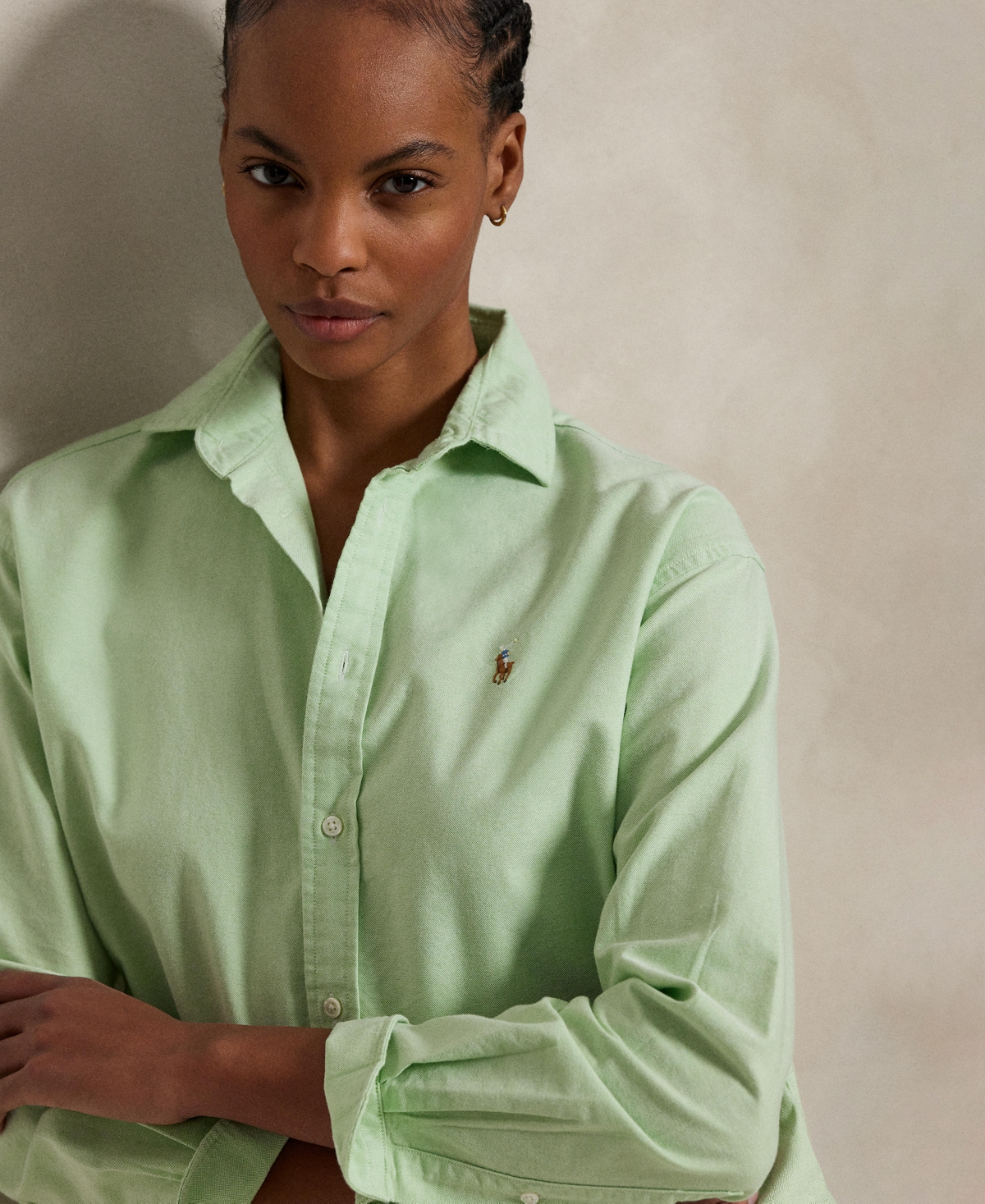 Polo Ralph Lauren Embroidered-logo Regular-fit Cotton Shirt In Lime Drop