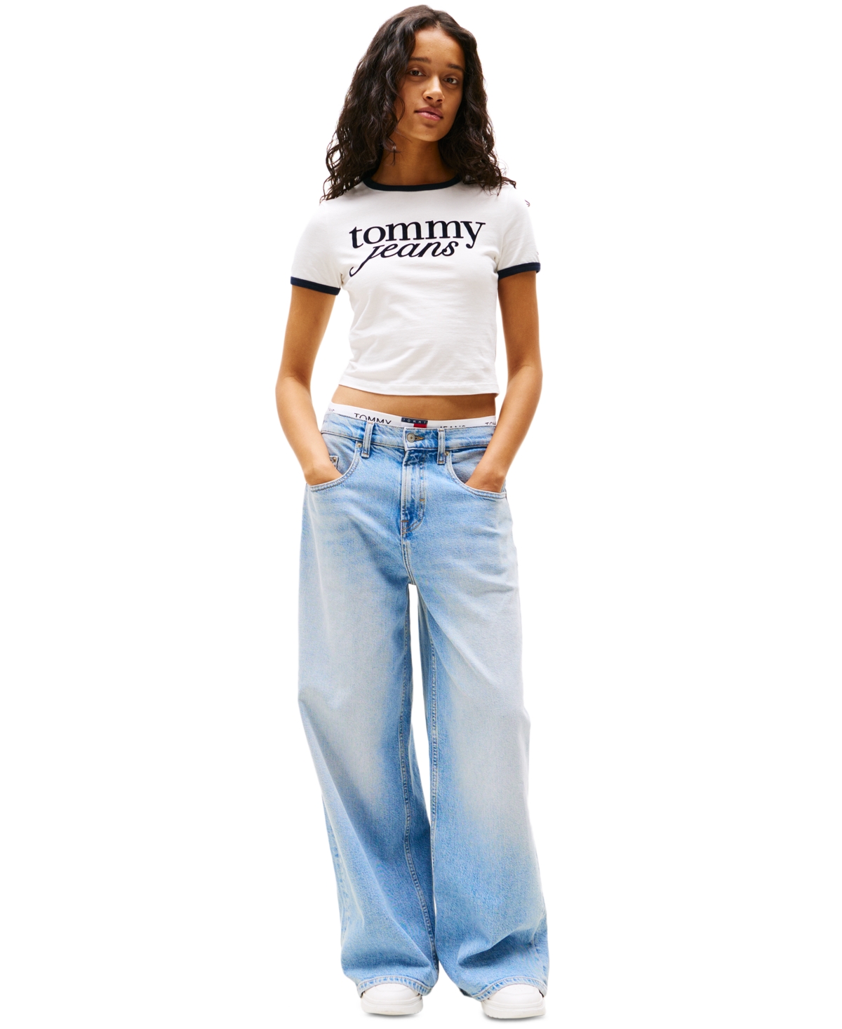 Tommy Jeans Women's Slim Logo Ringer T-shirt In Ecru