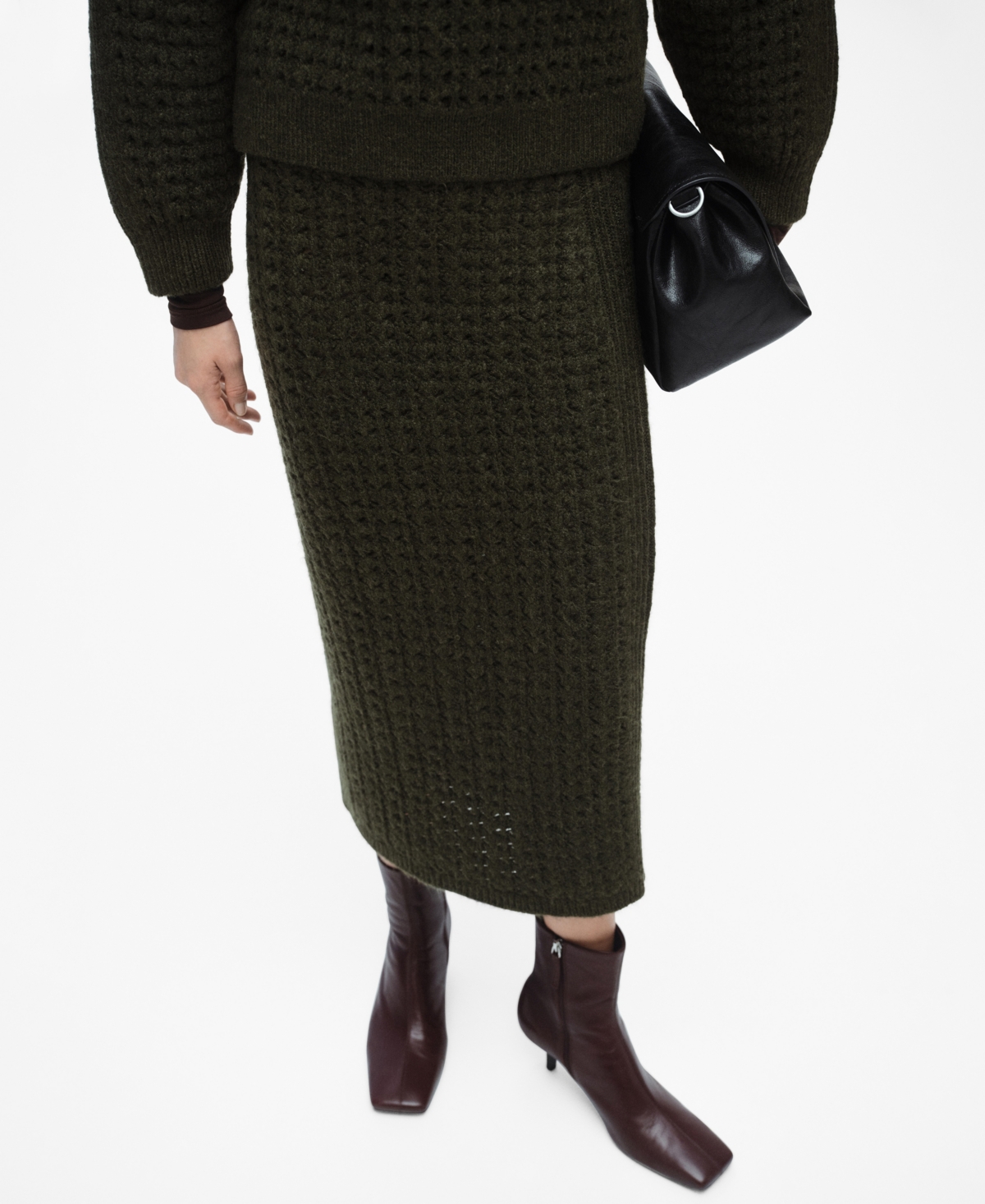 Shop Mango Women's Openwork Knitted Skirt In Khaki