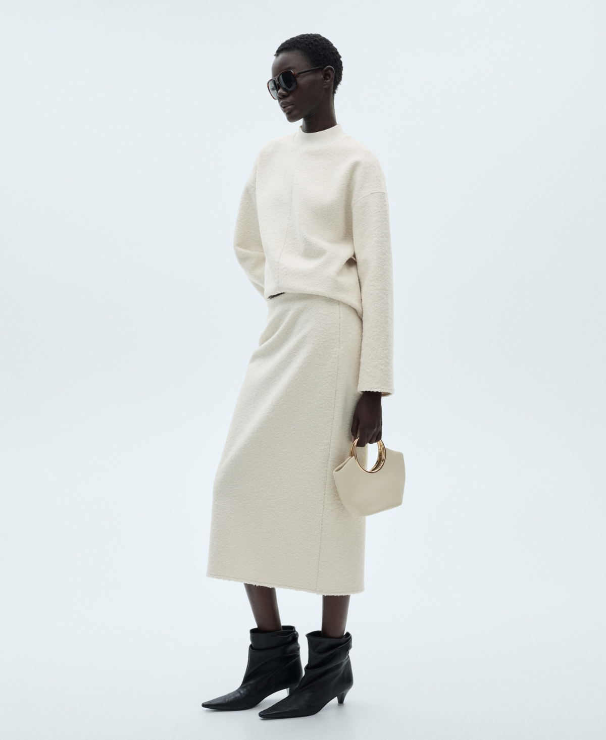 Shop Mango Women's Shearling Effect Midi Skirt In Ecru